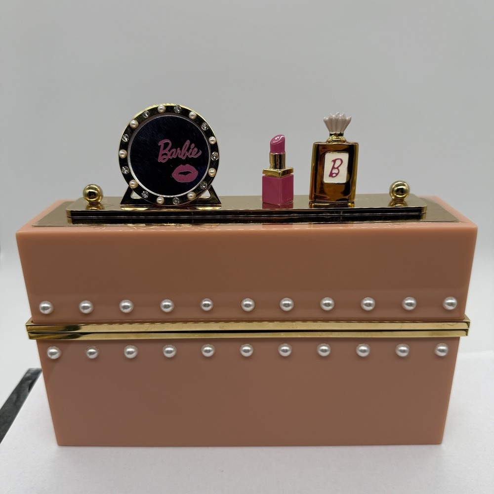 Charlotte Olympia Barbie Acrylic Clutch Box Purse Pink Pearl With Gold Bag